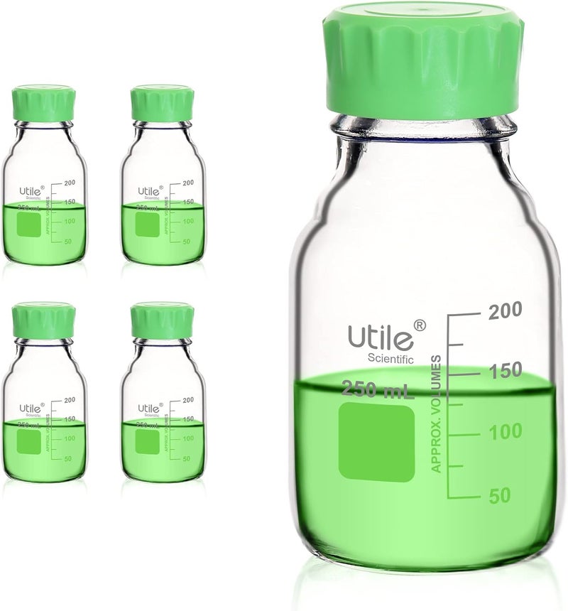 UTILE Media Bottle, 3.3 Borosilicate Glass Storage Bottles with GL45 Screw Caps, 4pcs of 250ml(8.45oz) Lab Media Bottles, PP Material Media Storage Bottle, 4038.0250.4 - Image 1